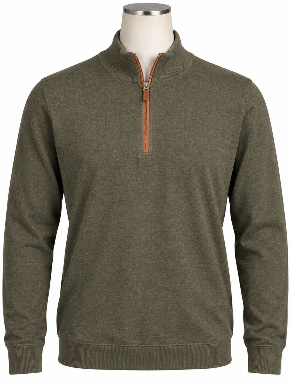 Peter Millar Men’s XL Olive Zip-Neck Sweater with Tan Trim NWT